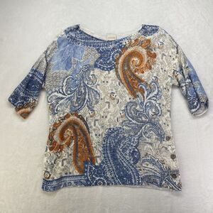Chico's Paisley Top Womens Size 0 Short Sleeve Pullover Shirt Round Neck‎